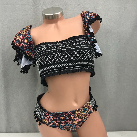 XOXO Other - XOXO off the shoulder smocked bandeau bikini XL